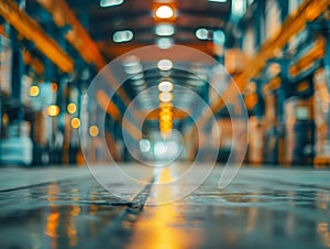 Abstract Warehouse Interior with Bokeh Lights