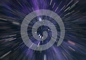 Abstract of warp or hyperspace motion in blue star trail.