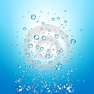Abstract Water Bubbles Rising in Clear Aqua Blue Gradient Background