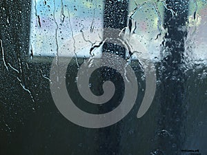 Abstract Water on a Car Windown in a Car Wash