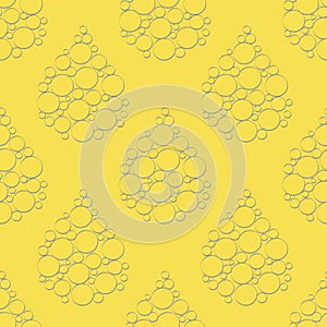 Abstract water drop and bubble vector seamless pattern background. Yellow and grey backdrop with large rain drops