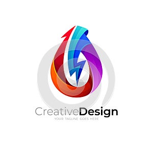 Abstract water drop logo and thunder design template