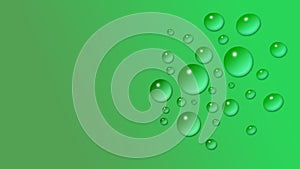Abstract Water Drops Background with Beautiful Big Drop on Green Background.