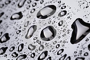 Abstract water drops on polished stainless steel surface