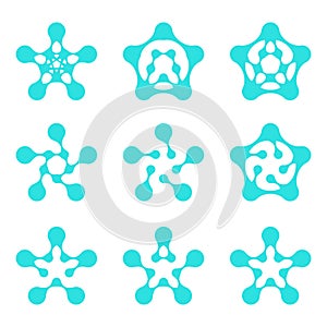 Abstract water pentagonal molecule logo template photo