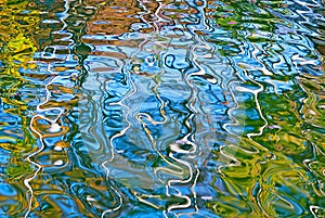 Abstract water reflection with blue, green and yellow colors