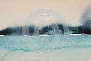 Abstract watercolor and acrylic flow blot smear painting. Color canvas texture horizontal background