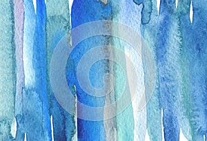 Abstract watercolor and acrylic line brush stroke blot painting. Blue, turquoise Color design element. Texture paper background