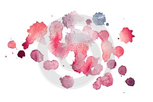 Abstract watercolor aquarelle hand drawn blot colorful red paint splatter stain.