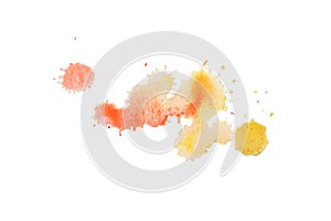 Abstract watercolor aquarelle hand drawn blot colorful yellow orange paint splatter stain