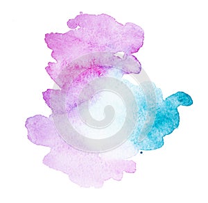 Abstract watercolor aquarelle hand drawn pink blue