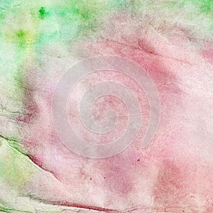 Abstract watercolor art hand paint on white background with spray, spots, splashes: pink and green tones and halftones