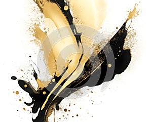 Abstract watercolor art painting, black and gold colors