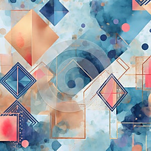 Abstract watercolor artwork mixed with buzzy geometric shapes for background of social media banner generative