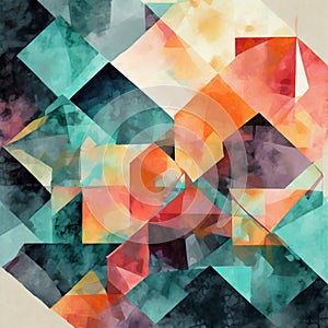 Abstract watercolor artwork mixed with buzzy geometric shapes for background of social media banner generative