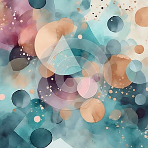 Abstract watercolor artwork mixed with buzzy geometric shapes for background of social media banner generative