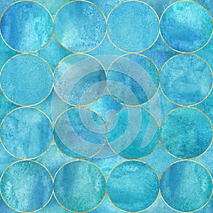 Abstract watercolor background with blue turquoise color circles