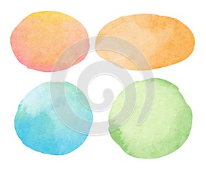 Abstract watercolor background. Circle and oval watercolor texture on white background. Orange, green, blue color