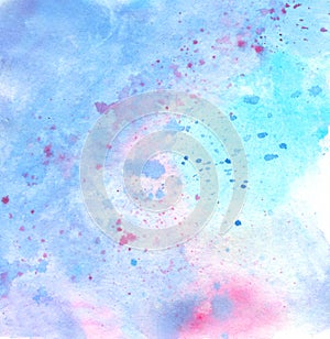 Abstract watercolor background color splatters. blue, pink, aqua colors