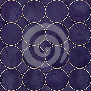 Abstract watercolor background with dark purple color circles. Watercolor hand drawn seamless pattern