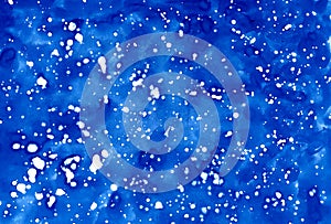 Abstract watercolor background. Deep blue night sky with stars. Hand drawn illustration. Galaxy painting  cosmic texture.