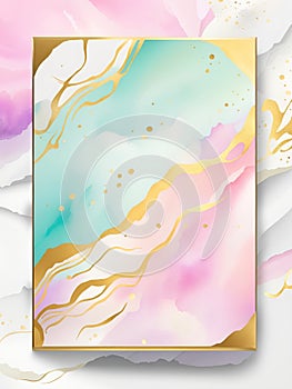 Abstract watercolor background with gold frame.