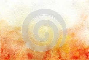 Abstract watercolor background. Gradient from bright saturated to light. Yellow red orange, gold spots. Hand-drawn