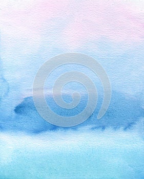 Abstract watercolor background, hand painted texture, blue and pink paint stains. Design for backgrounds, wallpapers, covers and