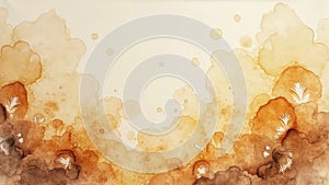 Abstract watercolor background with orange and brown cloud-like shapes photo