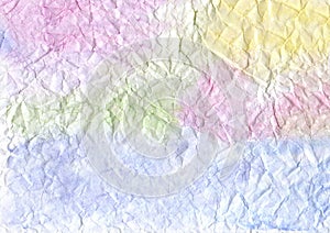 Abstract watercolor background in pastel colors - pink, yellow, blue, green. Crumpled paper