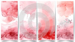 Abstract watercolor background. Set of 4 watercolor backgrounds. Pink, red and white colors