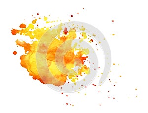 Abstract watercolor background. Shapeless cloud. lot of warm yellow and orange shades gradient from bright to rich red