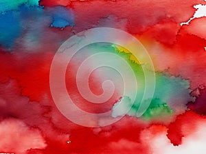 Abstract Watercolor Background. Watercolor strokes on textured thick paper for drawing. Red green blue yellow paint