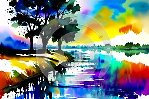 Abstract watercolor background with trees