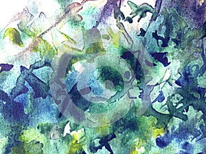 Abstract watercolor blue leaf background