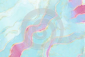 Abstract watercolor blue pink purple with gold colored texture background. Digital illustration