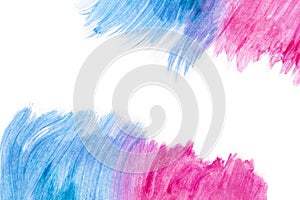 Abstract watercolor blue and pink texture art hand painted on white background
