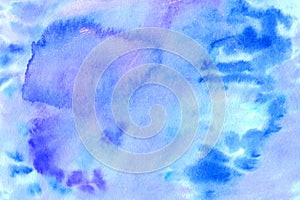 Abstract watercolor blue sea paint background splash and handmade landscape sunset