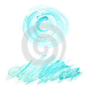 Abstract watercolor brush blue circle shape elements set paint stain isolated on white background. Spot of painted