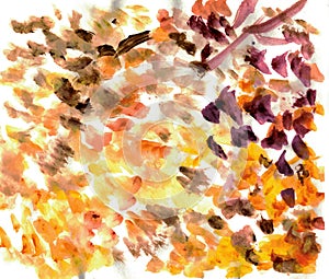 Abstract watercolor brush strokes. Orange, brown, purple colors