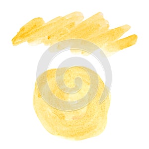 Abstract watercolor brush yellow circle shape elements set paint stain isolated on white background. Spot of painted