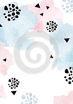 Abstract watercolor cards. Hand drawn design backgrounds with abstract paint stain, shape.