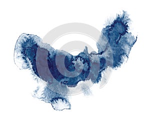 Abstract watercolor classic blue shapes on white background. Color splashing hand drawn vector