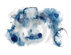 Abstract watercolor classic blue shapes on white background. Color splashing hand drawn vector