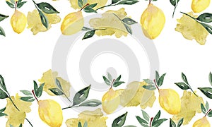 Abstract watercolor colorful isolated backgroundwatercolor abstract yellow and green seamless pattern background with lemon and le