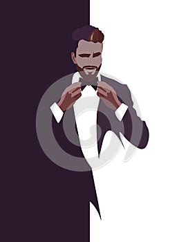 Abstract watercolor draw of stylish male bearded man in a suit
