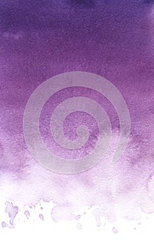 Abstract watercolor gradient background. Gradient from deep purple soft lilac. Light blots liquid paint