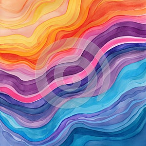 Abstract watercolor hand painted background. Wavy colorful lines