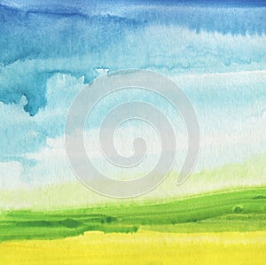 Abstract watercolor hand painted landscape background.