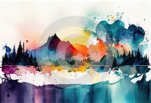 Abstract watercolor hand painted landscape background. Traditional oriental ink
